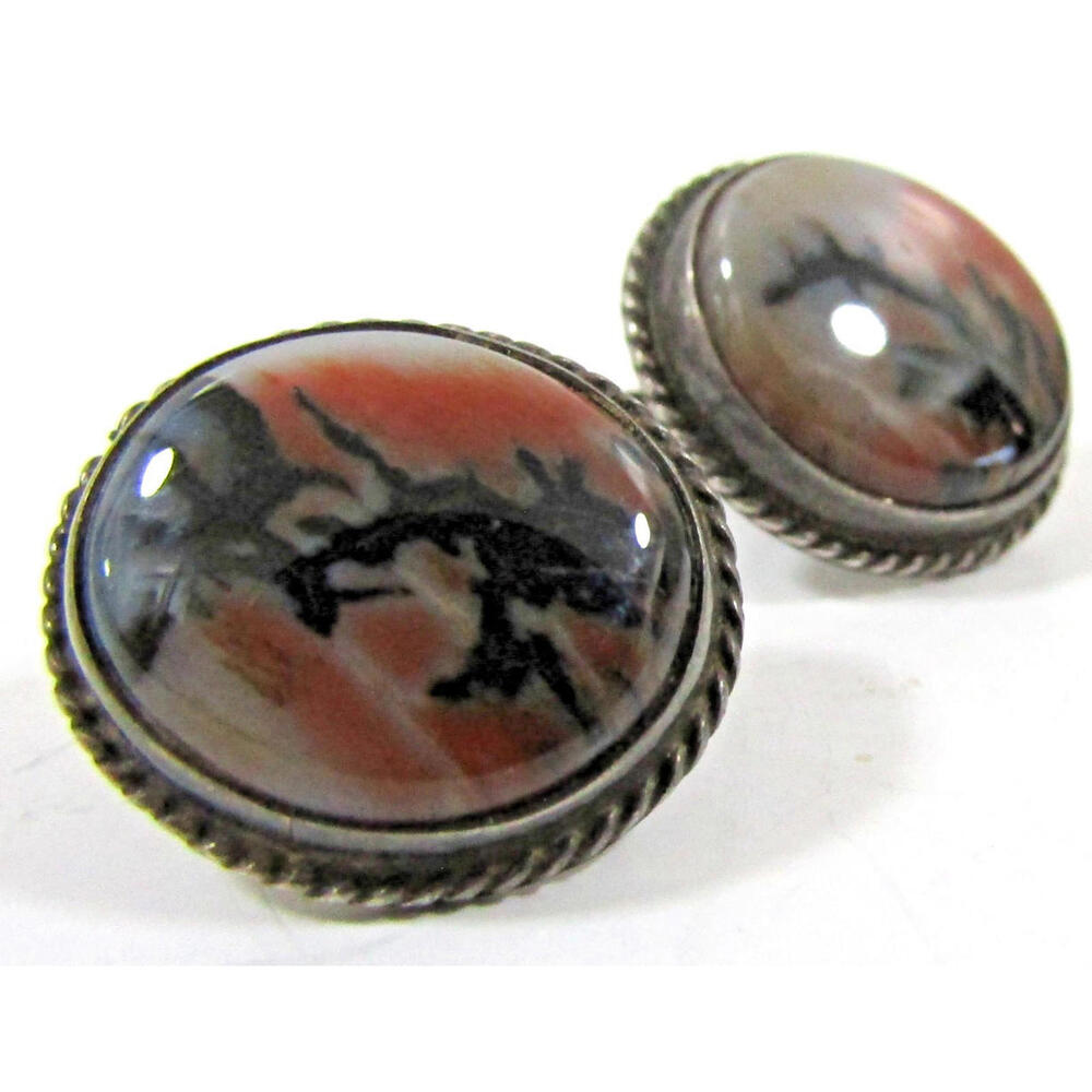 Southwest Tribal Sterling Silver Agate Ring and Matching Earrings - Picture 13 of 16